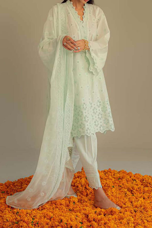 Cross Stitch Unstitched 3 Piece Chikankari Lawn Collection'2023-203-Dusty Aqua