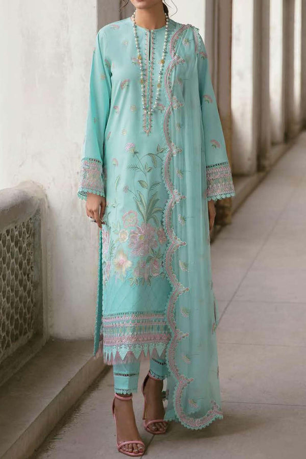 Lamhay by Afrozeh Unstitched 3 Piece Luxury Lawn Collection'2023-AL-V1-04-Crystal Cyan