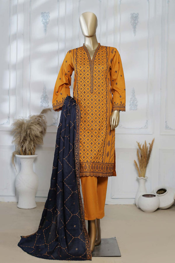 Bin Saeed Stitched 3 Piece Luxury Lawnkari Collection'2023-CMSTF-044-Golden