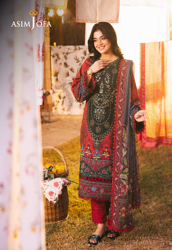Asim Jofa Prints Unstitched Drop 2 Ajubj-06 Printed Embroidered Lawn 3 Pc