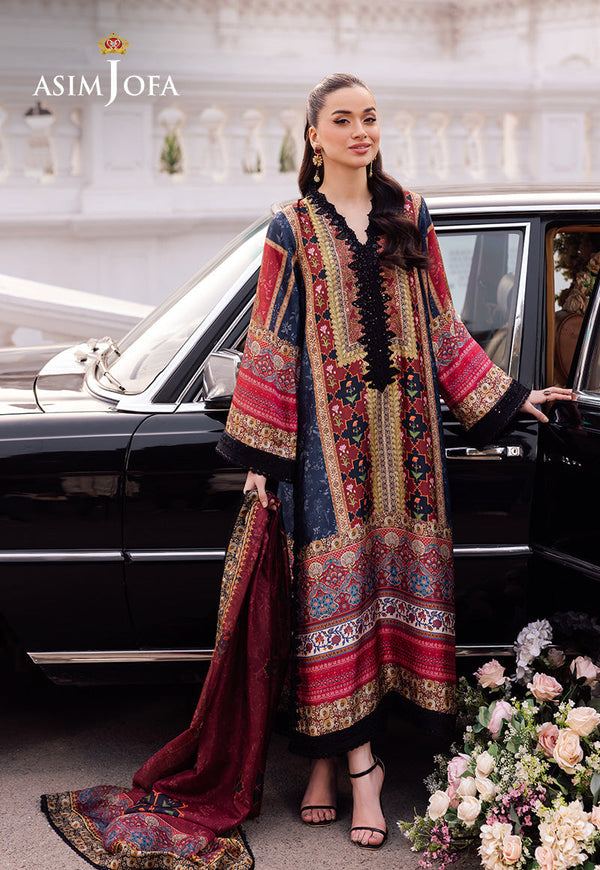 Asim Jofa Charmeuse Silk Ajrs-05 Digitally Printed Embroidered Blended Silk 3 Pcs
