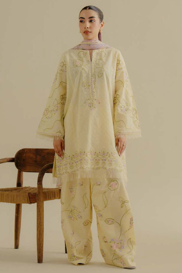 COCO By Zara Shah Jahan Unstitched 3 Piece Lawn Drop 2 Collection'2025-01-A-Elva - Cream