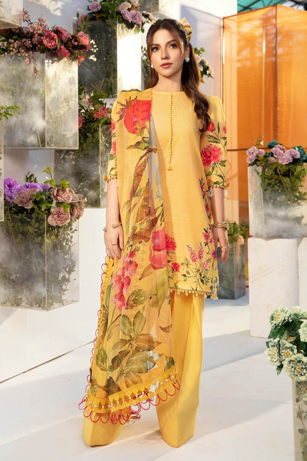 M.Basics By Maria B Unstitched 3 Piece Lawn Vol-01 Collection-01-A -  Yellow