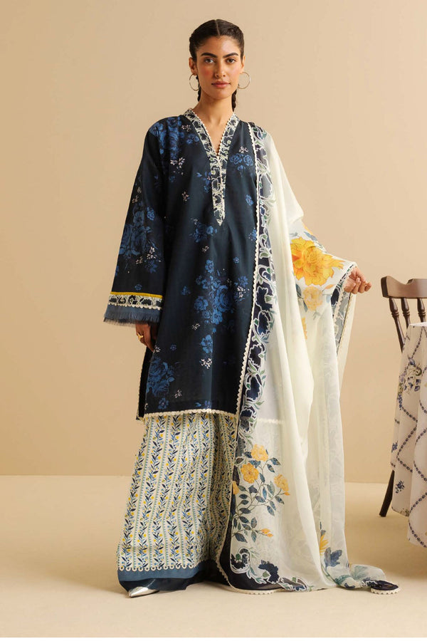 CoCo Prints By Zara Shah Jahan Unstitched 3 Piece Lawn Drop Two Collection'2025-01-B-Leya - Navy Blue
