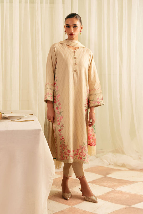 Festive Edit By Sahar Unstitched 3 Piece Jacquard Collection-01-Botanic Beige - Beige