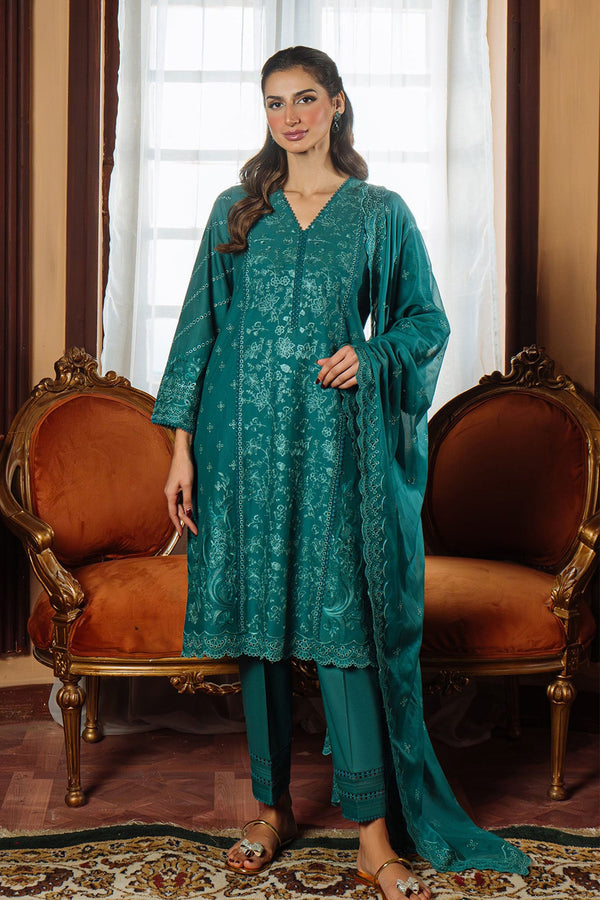 Festive Edit By Sahar Unstitched 3 Piece Chikankari Lawn Collection-01-Regal Reverie - Teal