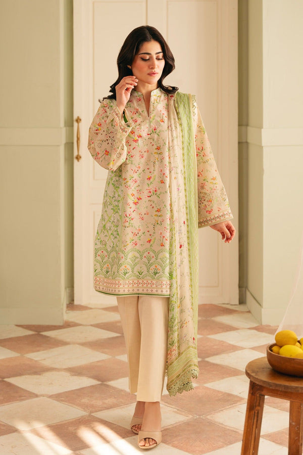 Festive Edit By Sahar Unstitched 3 Piece Emb Lawn Collection-01-Trailing Peonies - Off White