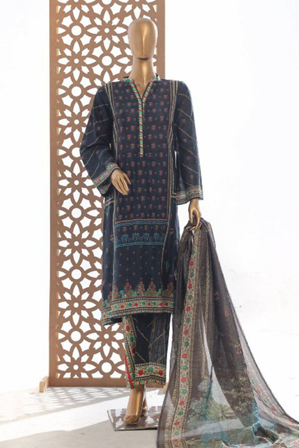 Bin Saeed Stitched 3 Piece Exclusive Printed Lawn Vol-03 Collection'2025-SM-1848-Blue