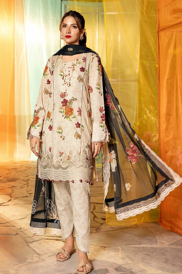 M.Basics By Maria B Unstitched 3 Piece Lawn Vol-01 Collection-02-B -  Off White