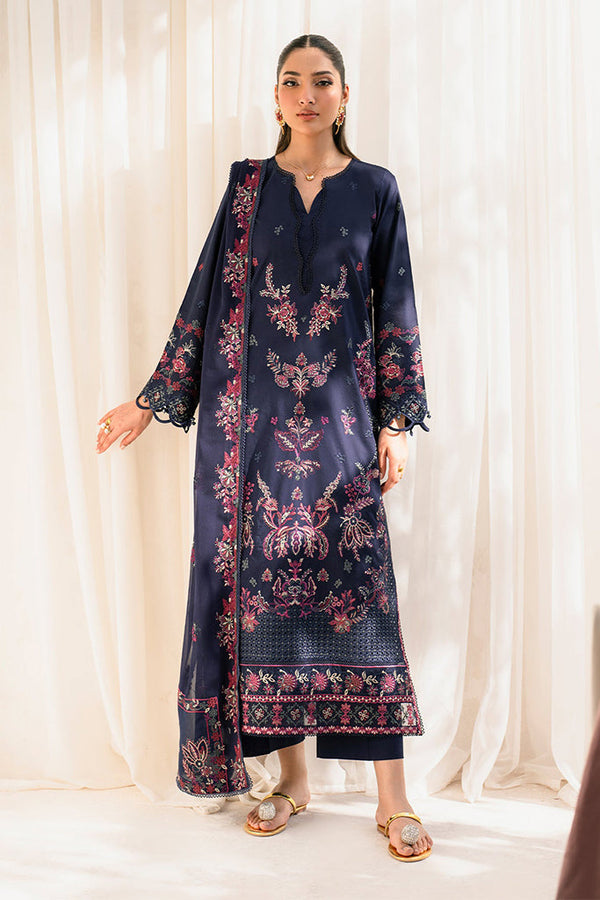 Lamhay By Zarif Unstitched 3 Piece Luxury Eid Lawn Collection-02-Ayusha - Navy Blue