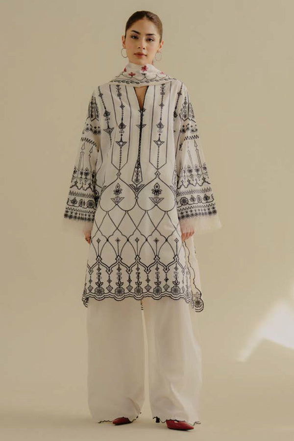 COCO By Zara Shah Jahan Unstitched 3 Piece Lawn Drop 2 Collection'2025-02-B-Iris - White