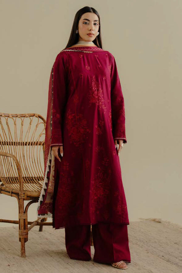 COCO By Zara Shah Jahan Unstitched 3 Piece Lawn Drop 2 Collection'2025-03-B-Luleh - Maroon