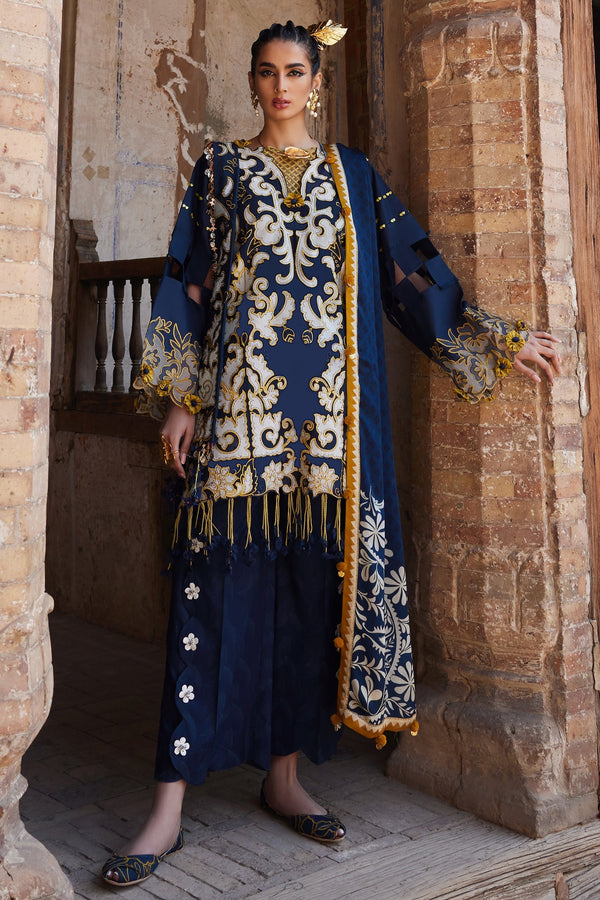 Elan Unstitched 3 Piece Luxury Lawn Collection'2025-03-B-Solene - Navy Blue