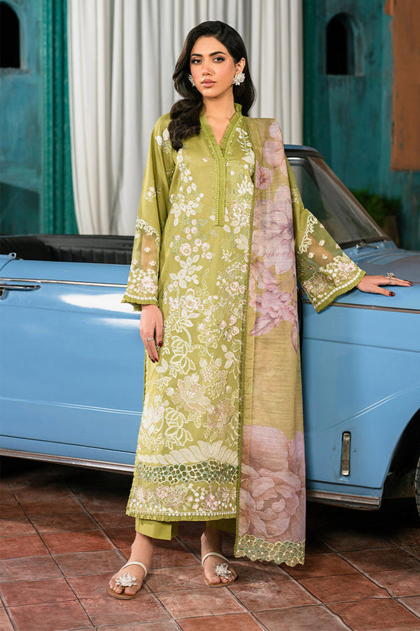 Lamhay By Zarif Unstitched 3 Piece Luxury Eid Lawn Collection-03-Hirram - Olive