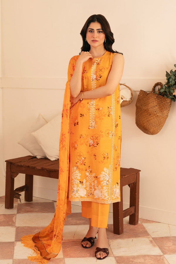 Festive Edit By Sahar Unstitched 3 Piece Emb Lawn Collection-03-Marmalade Meadow - Orange