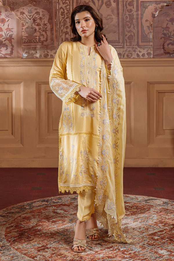 Festive Edit By Sahar Unstitched 3 Piece Emb Luxury Formals Collection'2025-03-Pale Primrose - Yellow