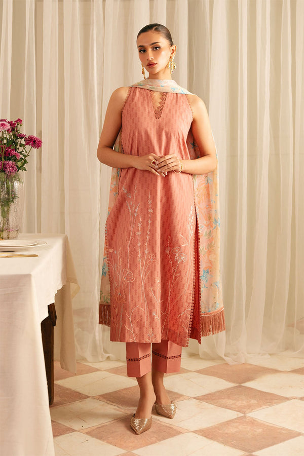 Festive Edit By Sahar Unstitched 3 Piece Jacquard Collection-03-Peach Blossom - Mauve