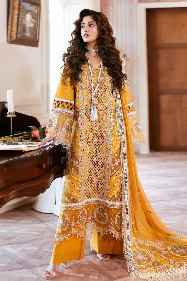 Sophie By Mahnur Unstitched 3 Piece Luxury Lawn Collection'2025-04-Rosy - Mustard