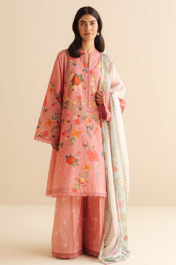 CoCo Prints By Zara Shah Jahan Unstitched 3 Piece Lawn Drop Two Collection'2025-05-B-Nyra - Peach