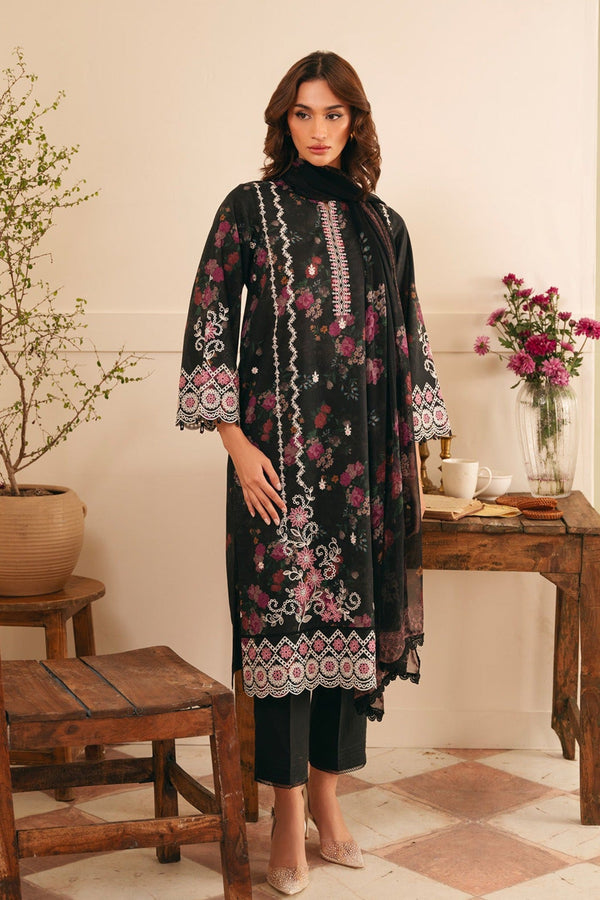 Festive Edit By Sahar Unstitched 3 Piece Emb Lawn Collection-05-Gothic Garden - Black