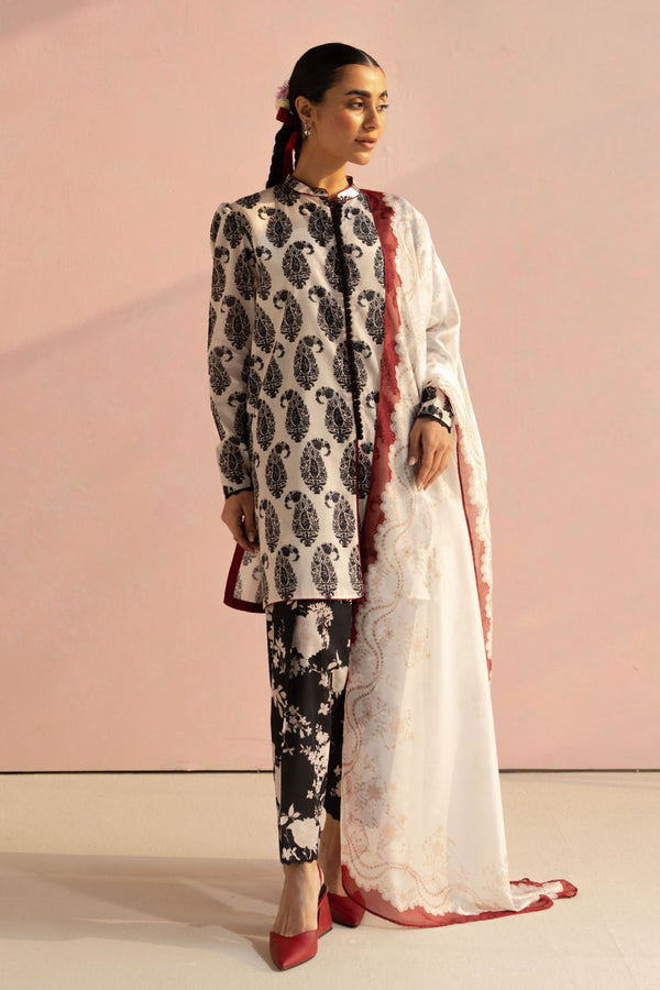 Coco Prints by Zara Shah Jahan Unstitched 3 Piece Lawn Collection-06-A-Paisley - Off White