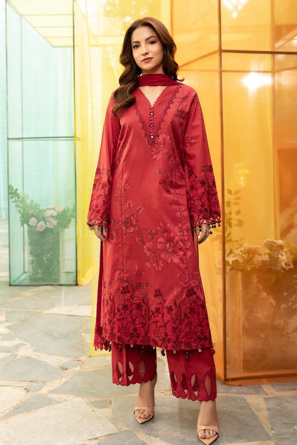 M.Basics By Maria B Unstitched 3 Piece Lawn Vol-01 Collection-06-A -  Red