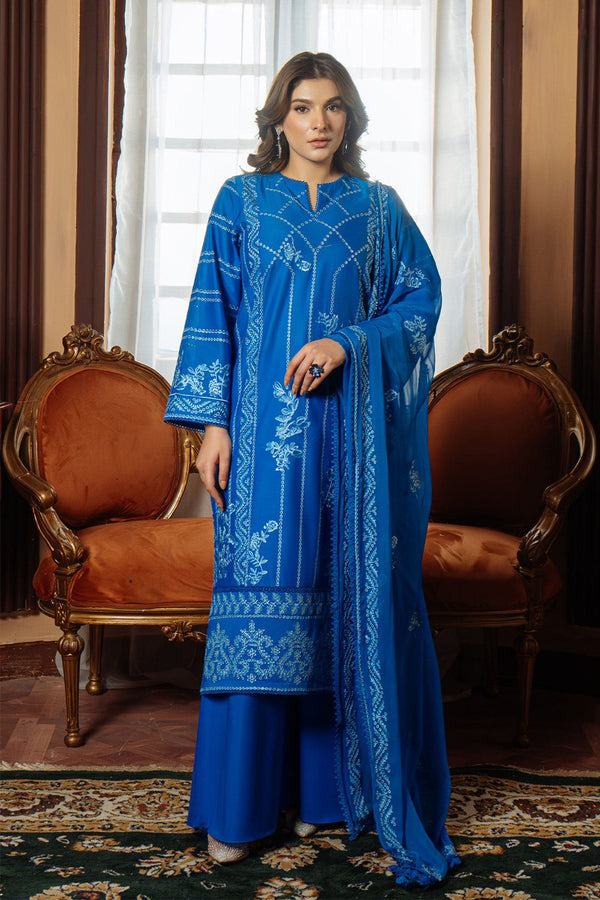Festive Edit By Sahar Unstitched 3 Piece Chikankari Lawn Collection-06-Moroccan Blue - Blue