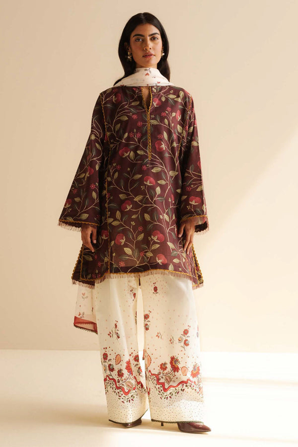 CoCo Prints By Zara Shah Jahan Unstitched 3 Piece Lawn Drop Two Collection'2025-07-A-Rey - Brown