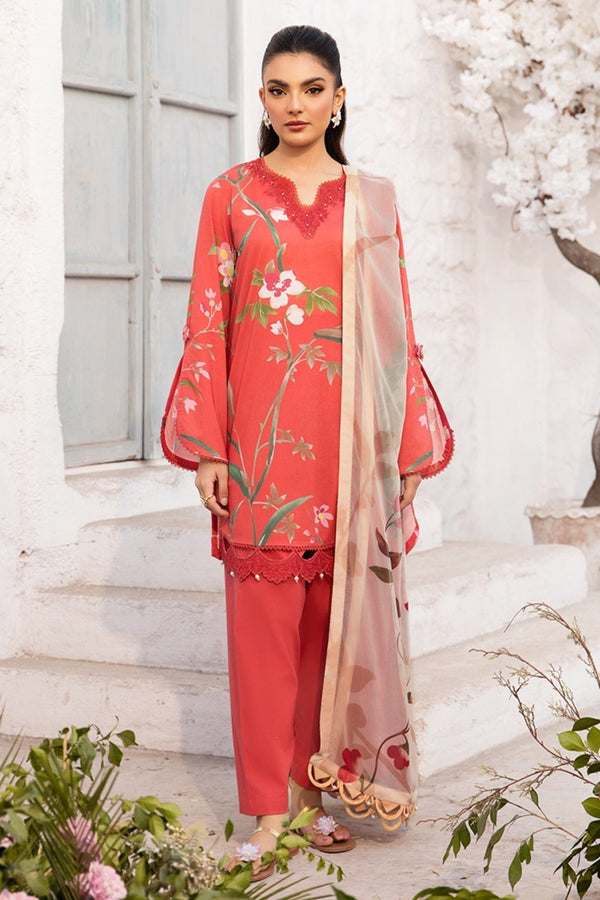M.Basics By Maria B Unstitched 3 Piece Lawn Vol-01 Collection-07-B -  Red