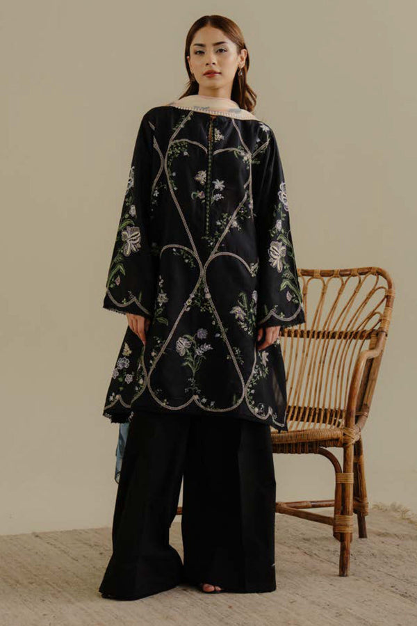 COCO By Zara Shah Jahan Unstitched 3 Piece Lawn Drop 2 Collection'2025-08-A-Tara - Black