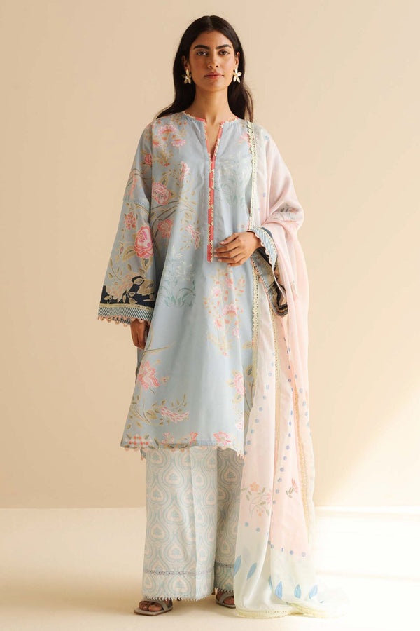 CoCo Prints By Zara Shah Jahan Unstitched 3 Piece Lawn Drop Two Collection'2025-08-B-Vara - Sky Blue