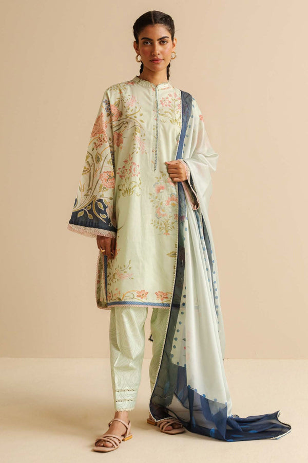 CoCo Prints By Zara Shah Jahan Unstitched 3 Piece Lawn Drop Two Collection'2025-08-A-Vara - Cream