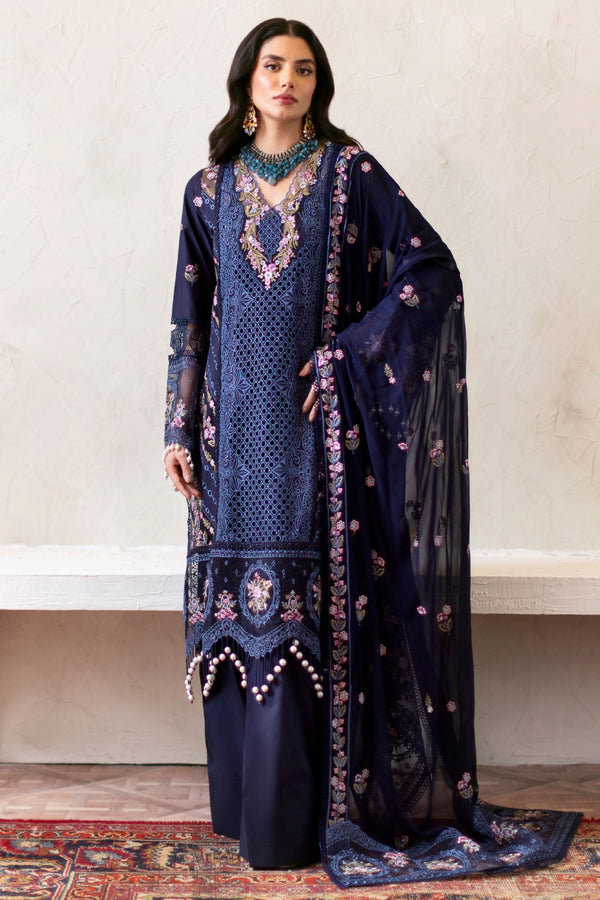 Sophie By Mahnur Unstitched 3 Piece Luxury Lawn Collection'2025-08-Blake - Navy Blue