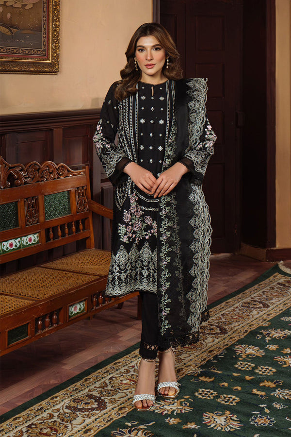 Festive Edit By Sahar Unstitched 3 Piece Chikankari Lawn Collection-08-Raven Poise - Black