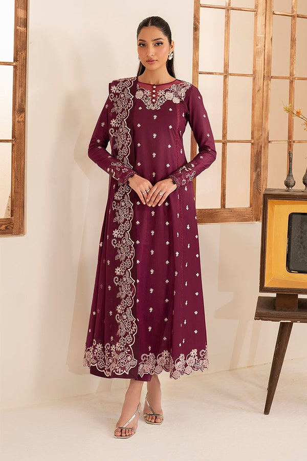 Lamhay By Zarif Unstitched 3 Piece Luxury Eid Lawn Collection-08-Tehmeen - Maroon