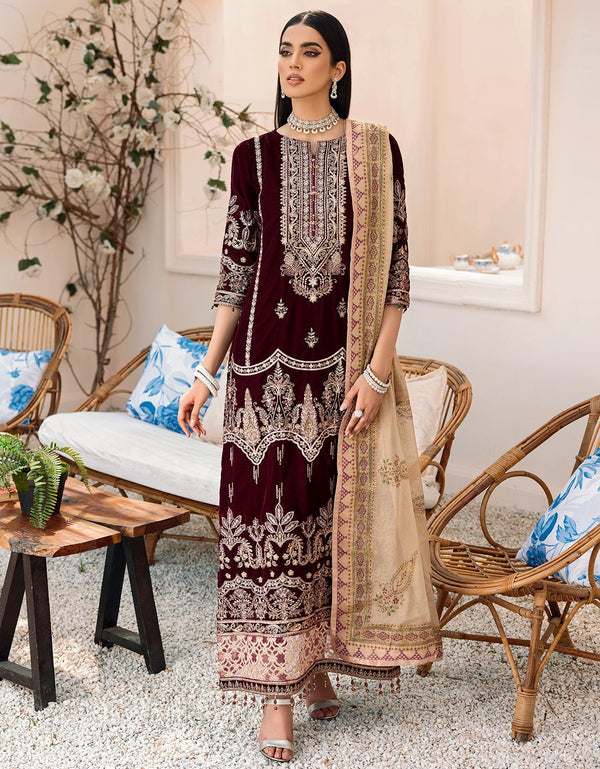 Makhmal By Emaan Adeel Unstitched 3 Piece Velvet Formals Collection'2024-MK-304