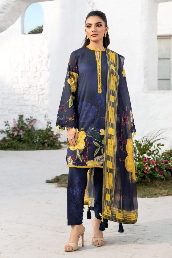 M.Basics By Maria B Unstitched 3 Piece Lawn Vol-01 Collection-10-B -  Navy Blue