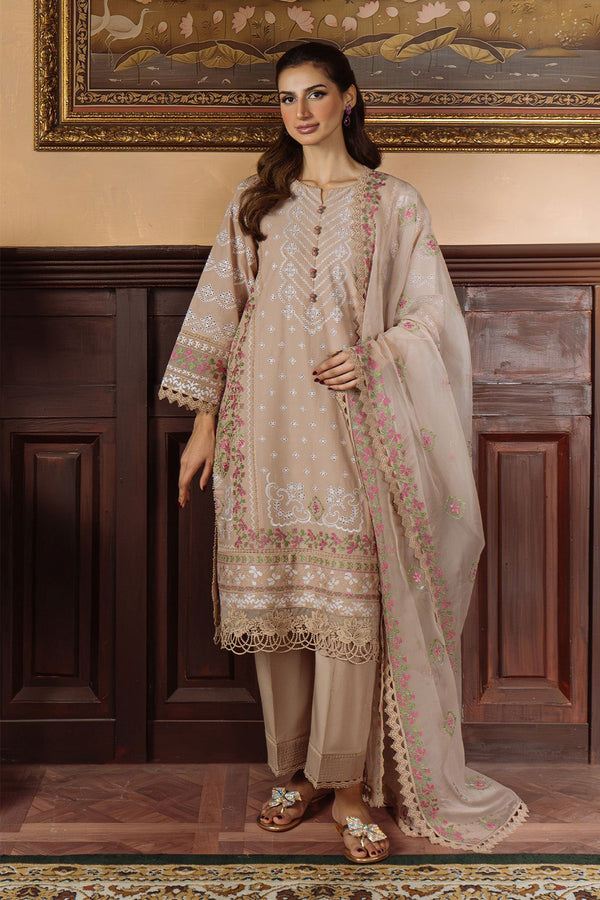 Festive Edit By Sahar Unstitched 3 Piece Chikankari Lawn Collection-10-Bronzed Beige - Beige
