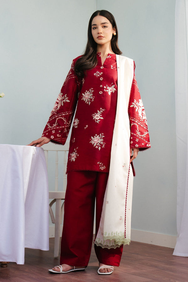 Coco By Zara Shah Jahan Unstitched 3 Piece Summer Lawn Collection'2025-10-A-Nora - Red