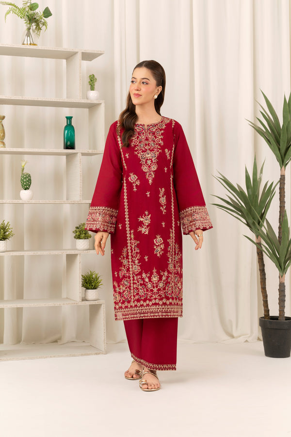 Flutterby Stitched 2 Piece Summer Collection-Berry - Maroon
