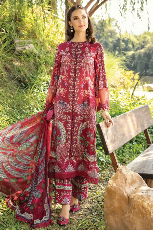 M.Prints By Maria B Unstitched 3 Piece Spring Summer Collection'2025-14-B - Maroon
