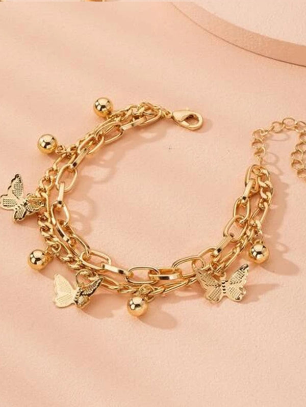 Shein - Butterfly Charm Layered Bracelet