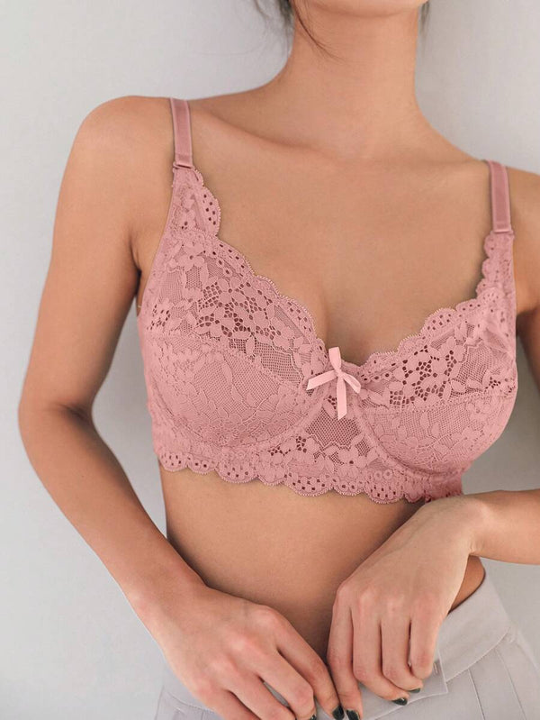 Shein - DAZY Metallic Loop Floral Lace Bra