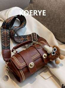 Shein- 1pc Vintage Cylinder Handbag For Women, Daily Use (With Fuzzy Decor)
