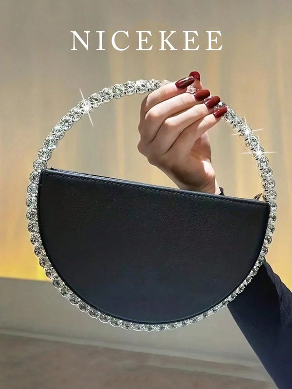Shein - New Classic Luxury Style Women's Round Crystal Rhinestone Evening Bag