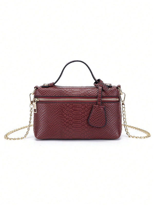 Shein - 1pc Snake Skin Texture Solid Color Minimalist Small Handbag