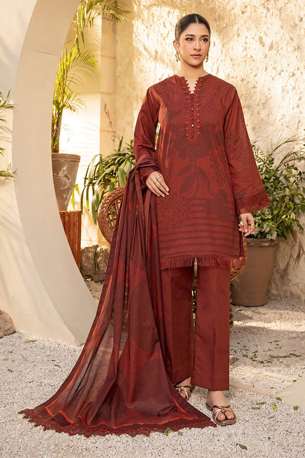Elaheh By Mbasics Maria B Unstitched 3 Piece Printed Lawn Vol-01 Collection-MB-12 - Rust