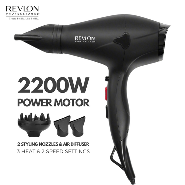 Revlon - Revlon Professional™ Hair Dryer 2200W with 2 Styling Nozzles & Air Diffuser