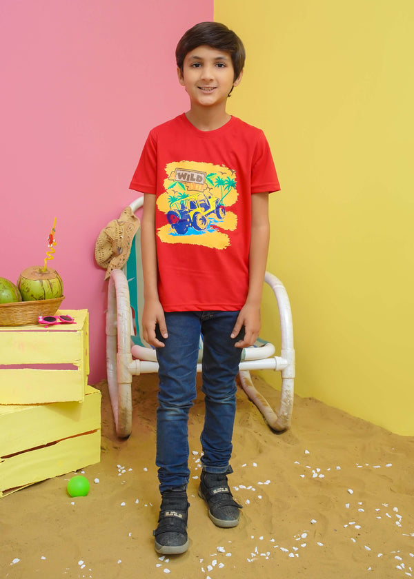 Modest Stitched Summer Kids Collection'2024-Wild Adventure Graphic Tee - Red