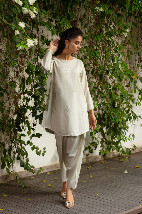 TNG Stitched 2 Piece Cotton Lawn Collection'2024-Pearl (Whitish Grey)